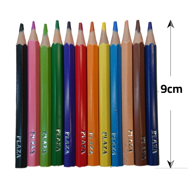PLAZA Wood Free Hexagon 12 Coloured Pencils 9 cm