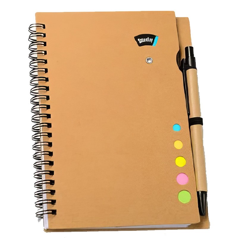 Kraft Paper Cover Spiral Notebook with Pen & Sticky Notes Size 17.5 x 13 cm