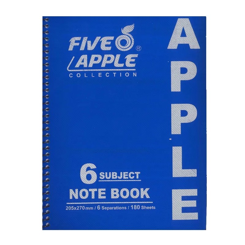 Five Apple Spiral Notebook Plastic Cover Medium 6 Subjects 20.5 X 27 cm 180 Sheets
