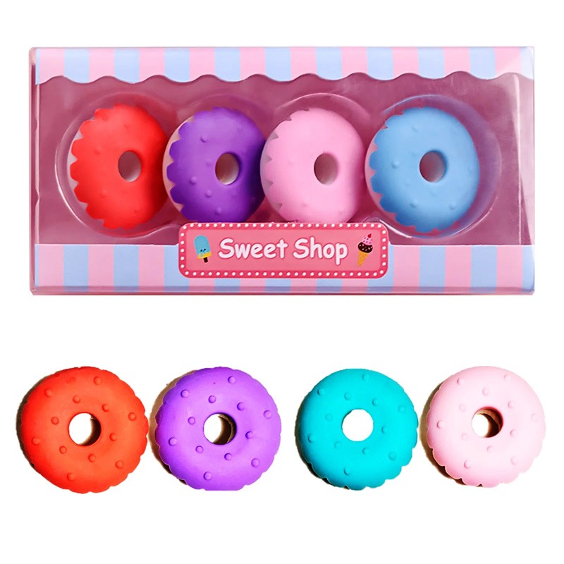 Soft Eraser Donuts Shape  Pack Of 4 Pcs