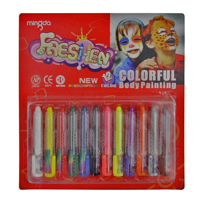 Mingda Freshen Colorful Crayon Body & Face Painting 12 Pcs (301B)