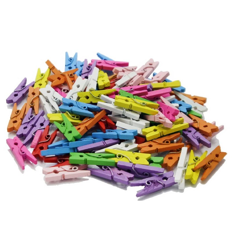 Mini Colored Wood Clips Clothespins  50 Clips 2.5 x 0.8 cm