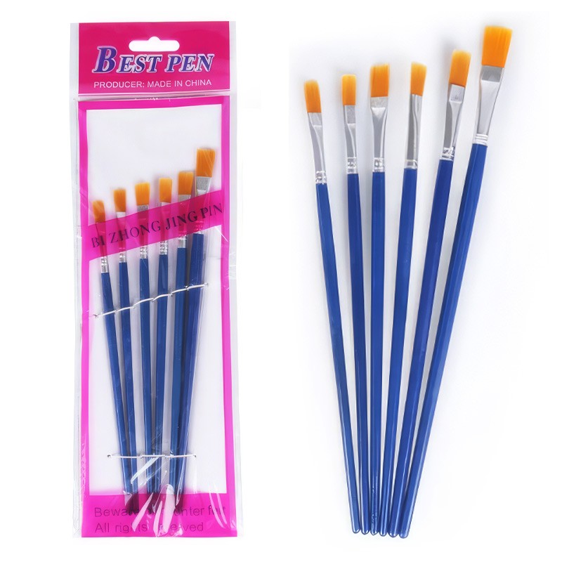Bi Zhong Jing Pin Flat Paint Brushes  Nylon Bristles Set Of 6 Pcs