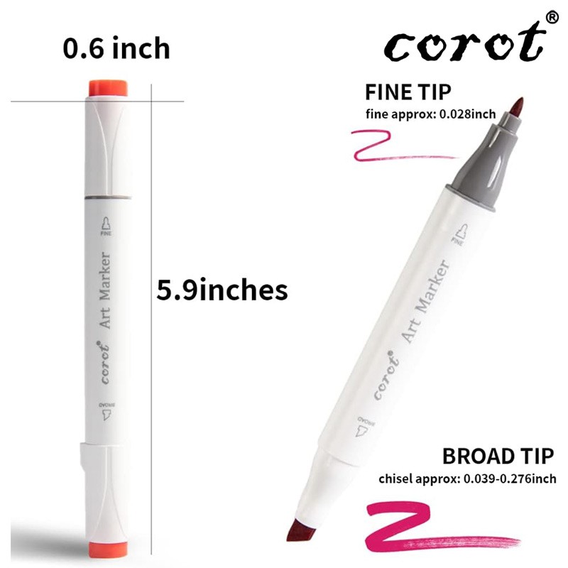 Corot Dual Tip Art  & Drawing Markers Set of 12 Colors (KL8606-12B)