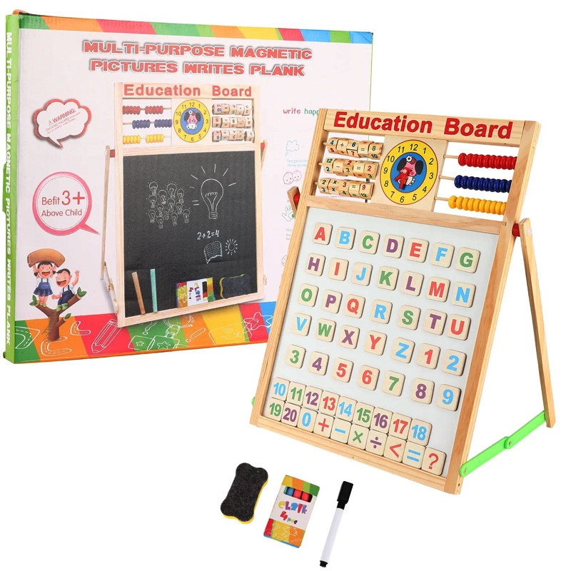 Multi-Purpose Double Sided Board Magnetic Wood Board & Chalkboard 44 cm