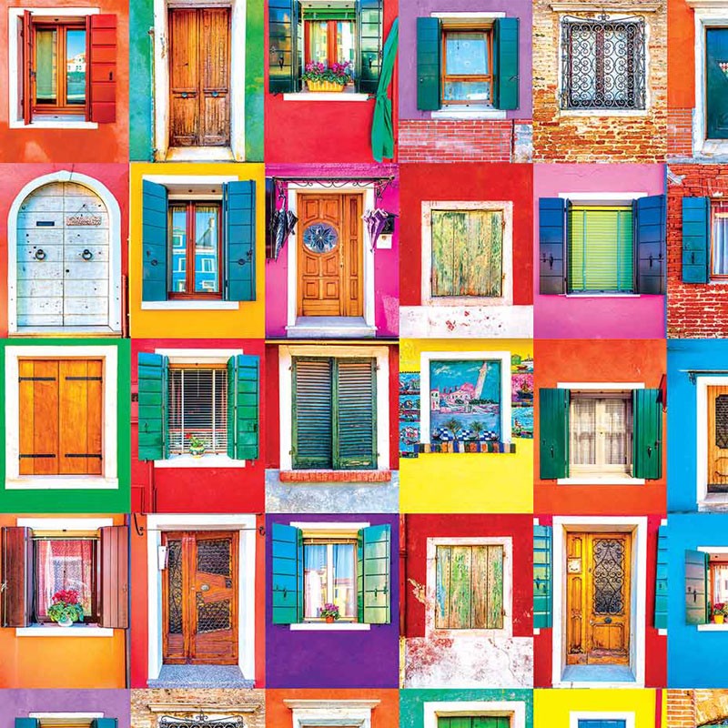 KODAK Premium Jigsaw Puzzles Venetian Colorful Windows & Doors of Burano, Italy 1500 Pcs