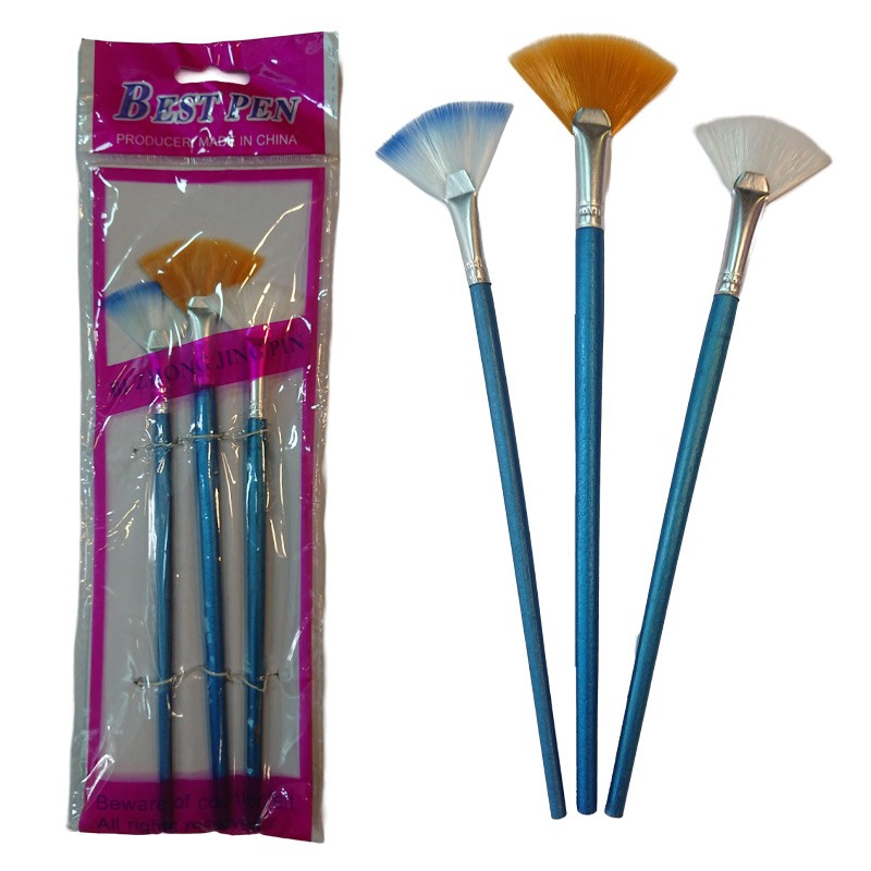 Bi Zhong Jing Pin  Paint Brush Fan Shape  Nylon Bristles Of 3 Pcs