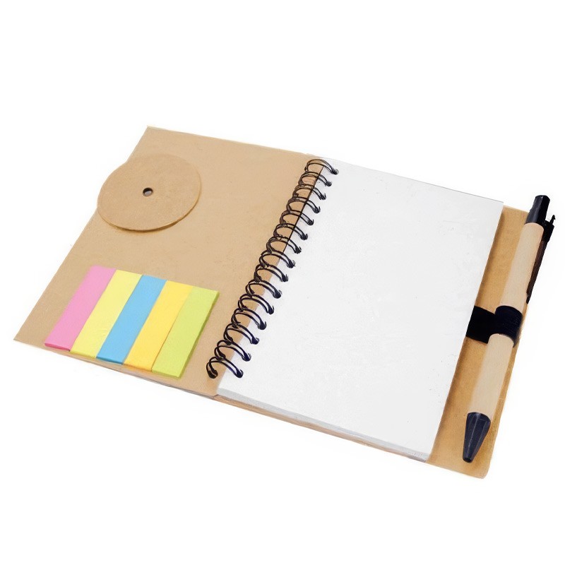 Kraft Paper Cover Spiral Notebook with Pen & Sticky Notes Size 17.5 x 13 cm